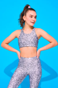 Terez x Hally Hair Kids Sports Bra in Silver Glitter